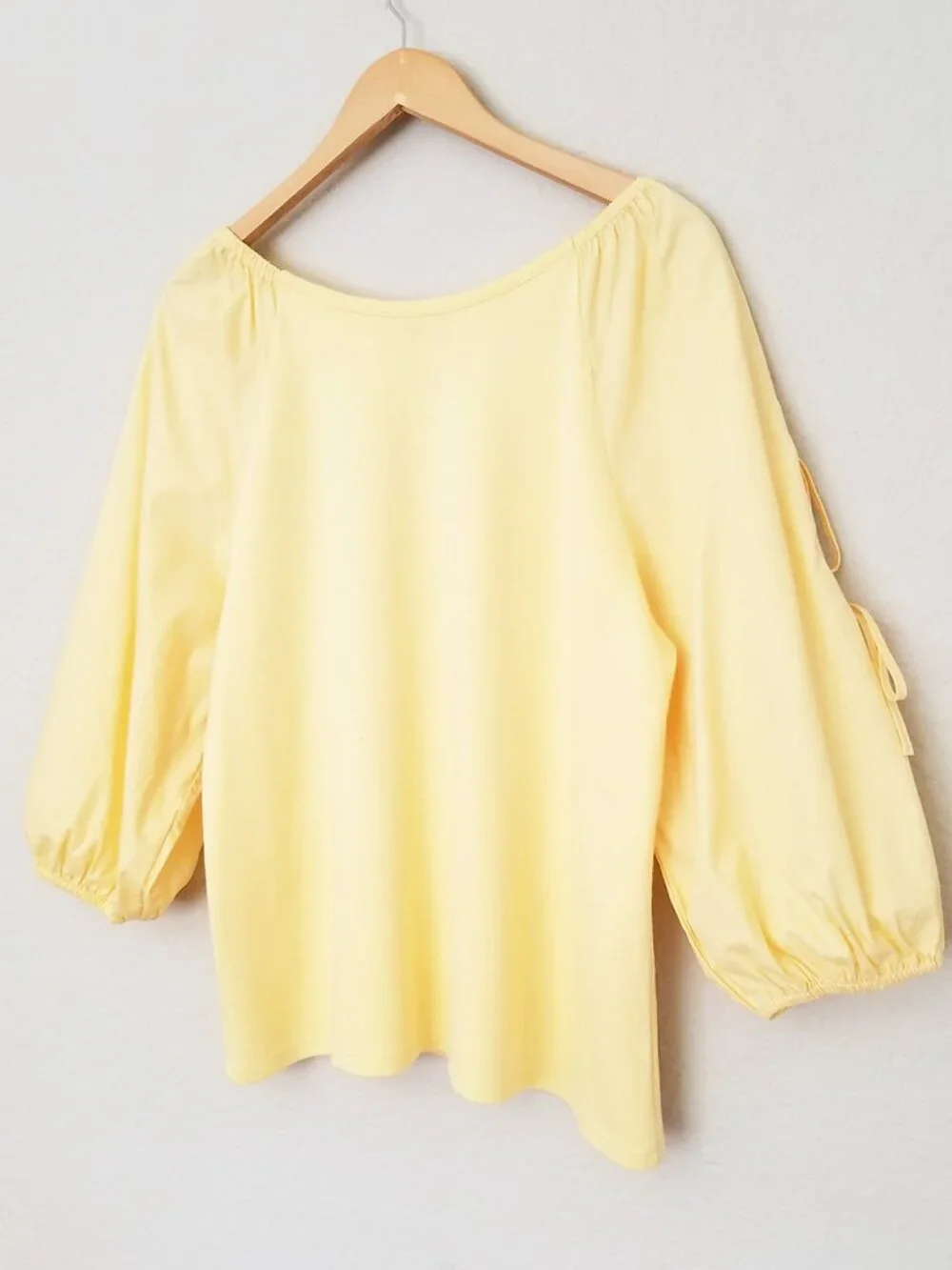 1. State Women' L Butter Yellow 3/4 Balloon Sleeve Tie Bow Blouse Top Coquette - Picture 3 of 14
